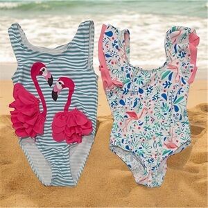 Flamingo Swimsuit toddler girls 18-24 month & 2T bundle one piece swim